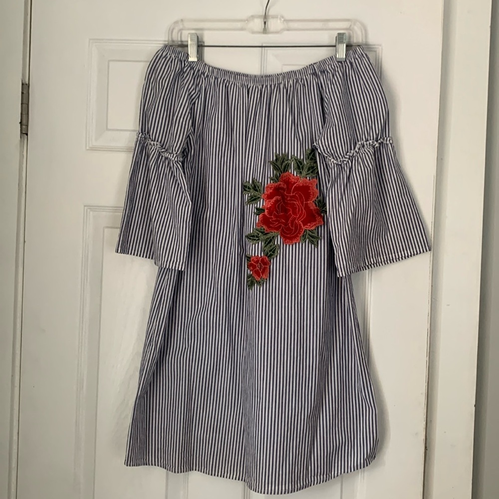 Striped navy and white dress.